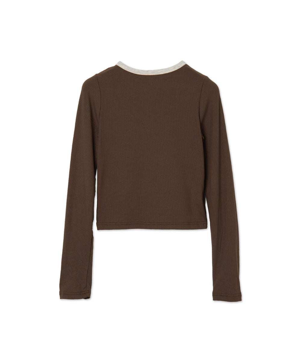 ヘンリーVネックボタンリブロンT