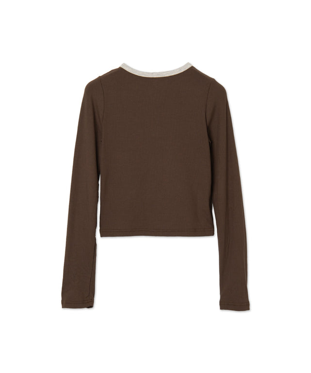 ヘンリーVネックボタンリブロンT