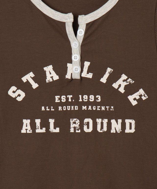 ヘンリーVネックボタンリブロンT