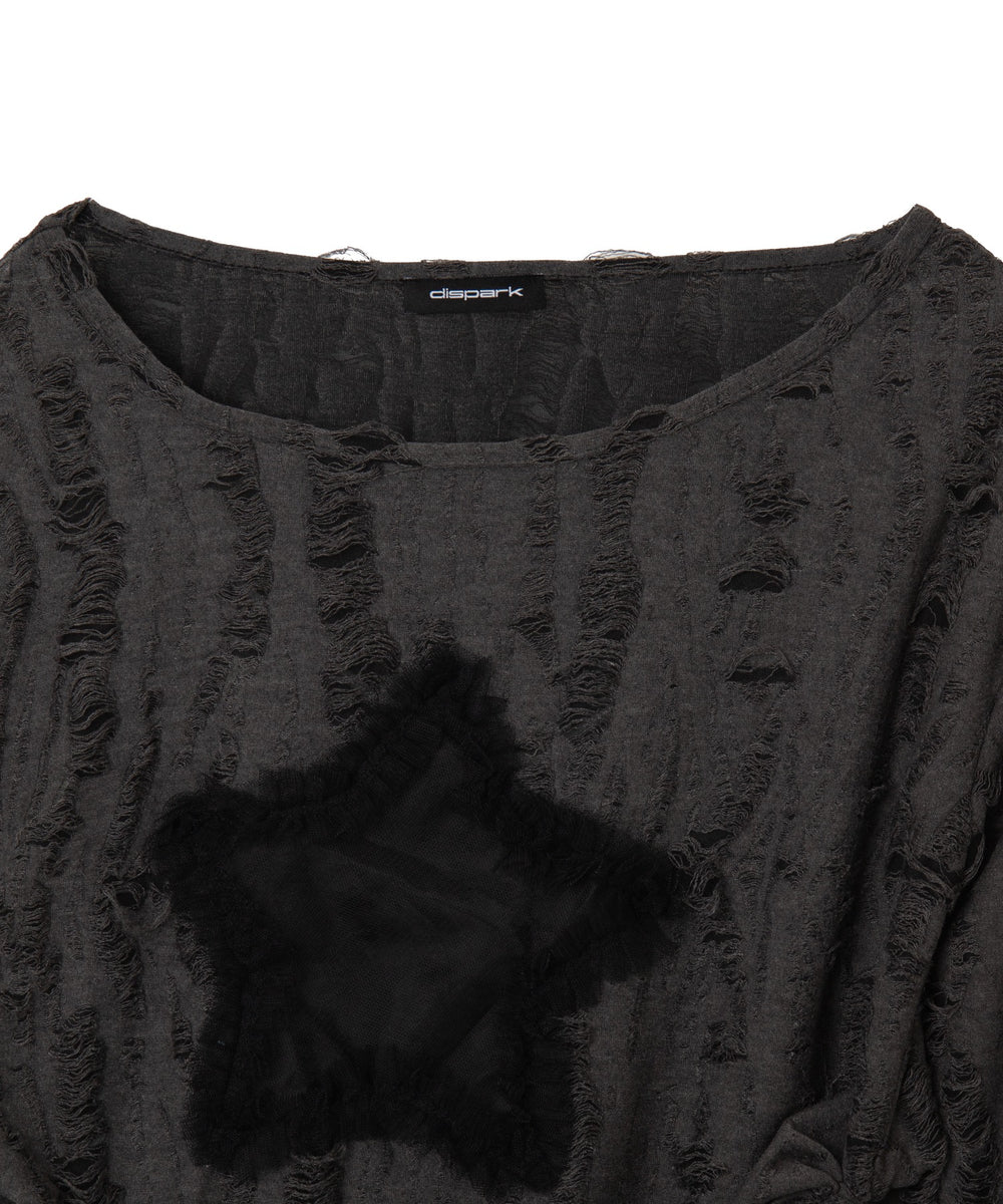 サイドギャザースターダメージトップス