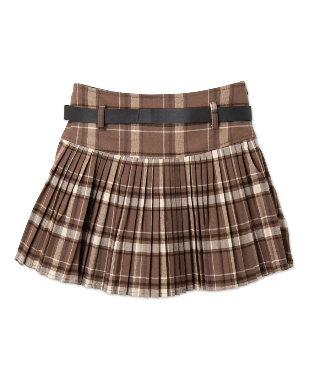 ベルト付きチェックプリーツミニスカパン