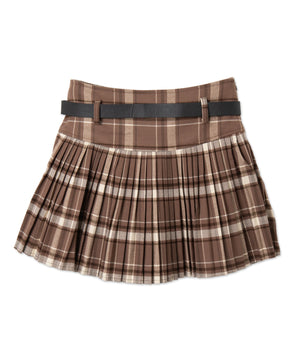 ベルト付きチェックプリーツミニスカパン