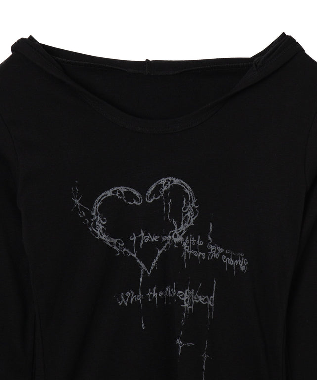 ハートグラフィックフードトップス