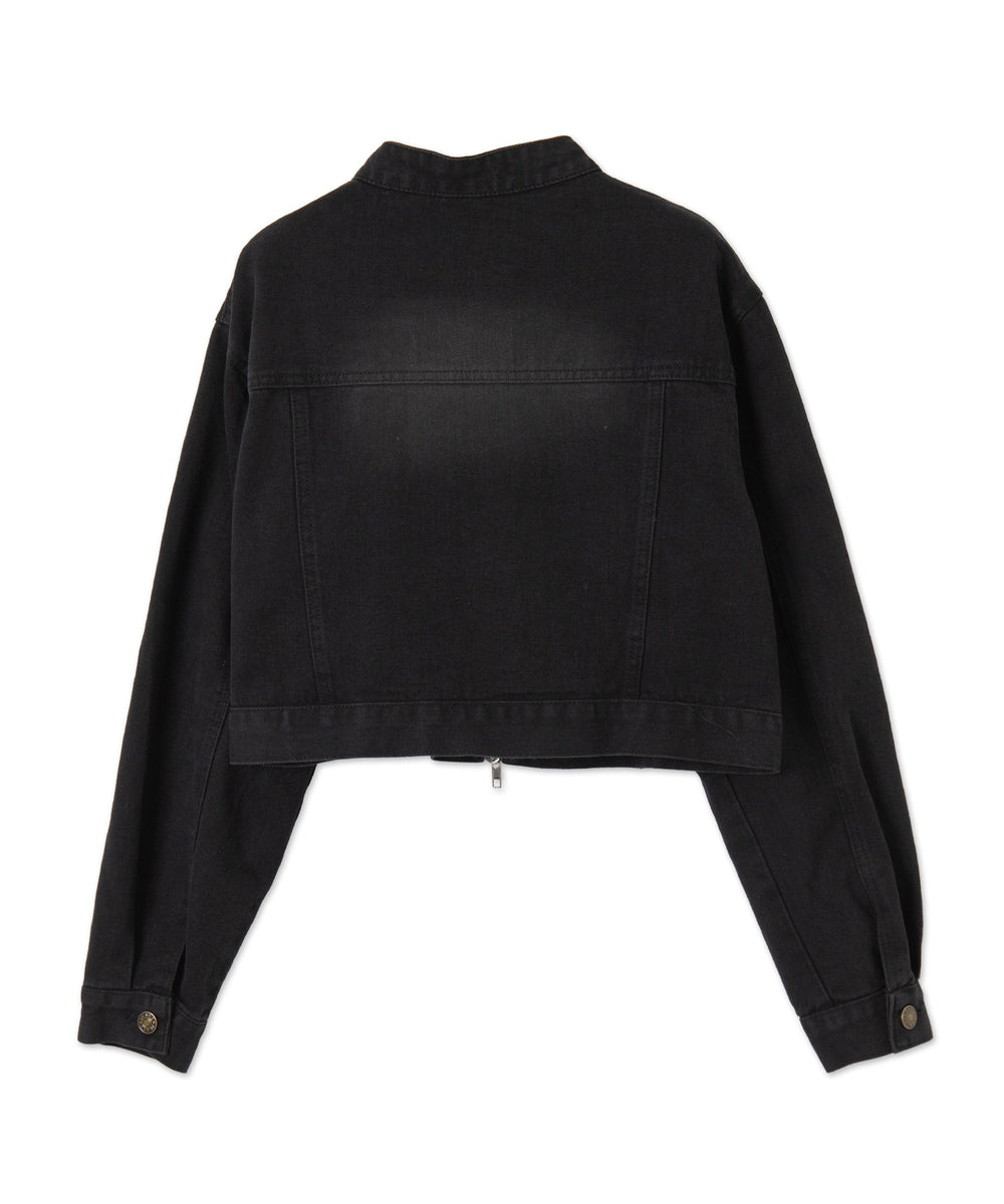 Wジップクロップドバイカーデニムジャケット