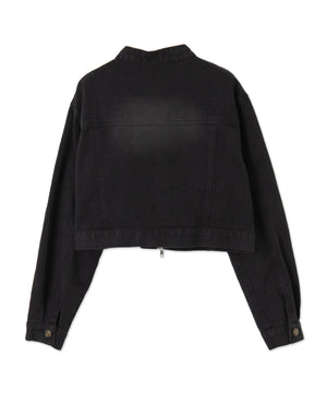 Wジップクロップドバイカーデニムジャケット