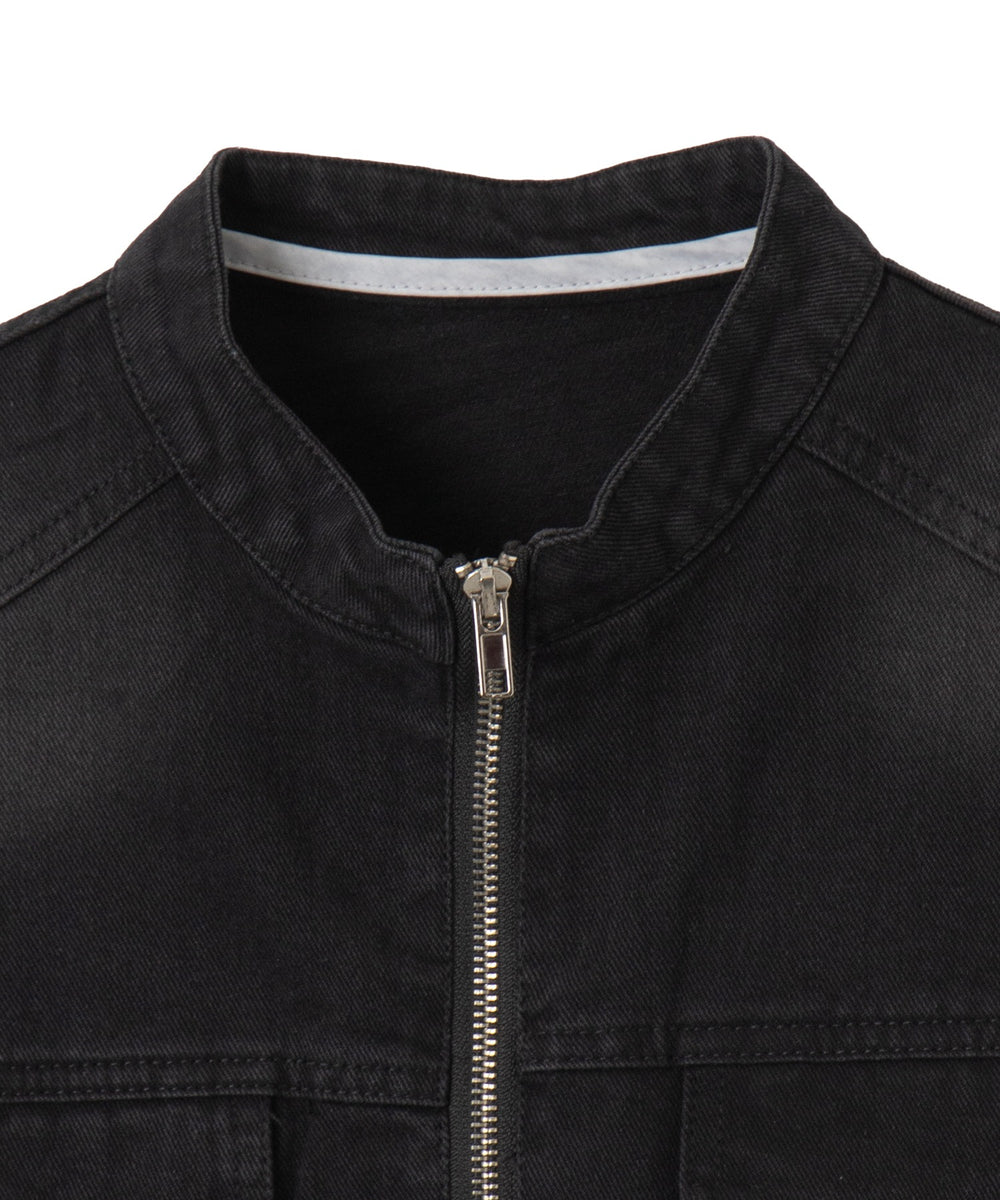 Wジップクロップドバイカーデニムジャケット