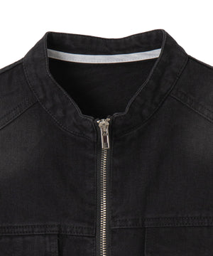 Wジップクロップドバイカーデニムジャケット