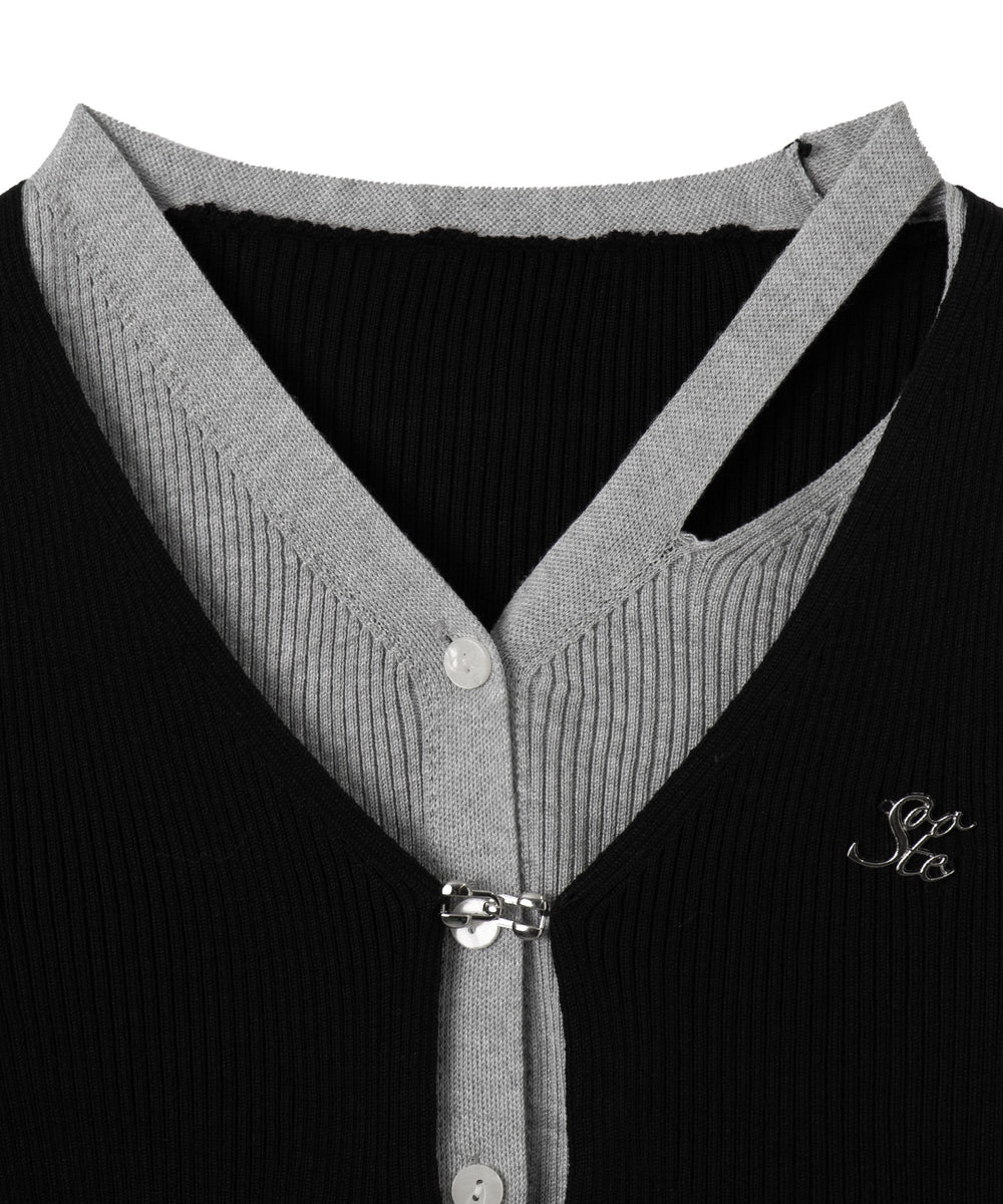 ブローチ付きフロントフックカーデイガン