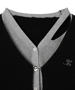 ブローチ付きフロントフックカーデイガン