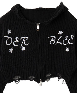 刺繍ダメージニットWZIPパーカー