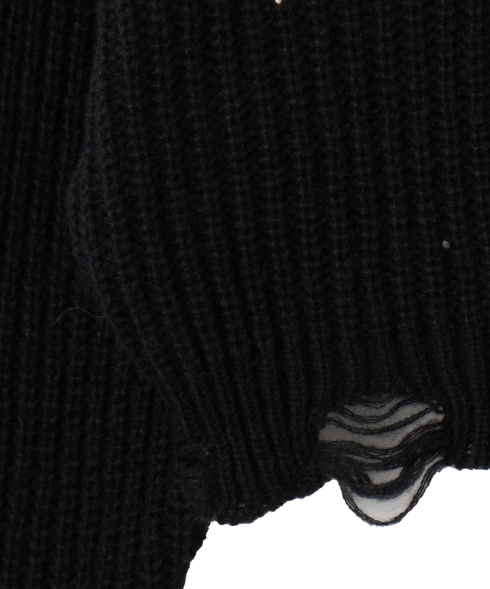 刺繍ダメージニットWZIPパーカー