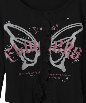 バタフライプリントフリルトップス