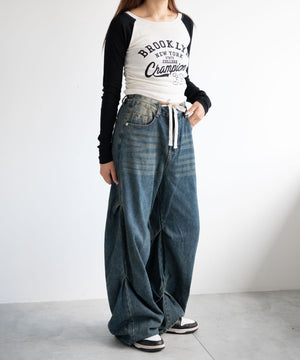 デニム中濃　モデル:155cm M着用