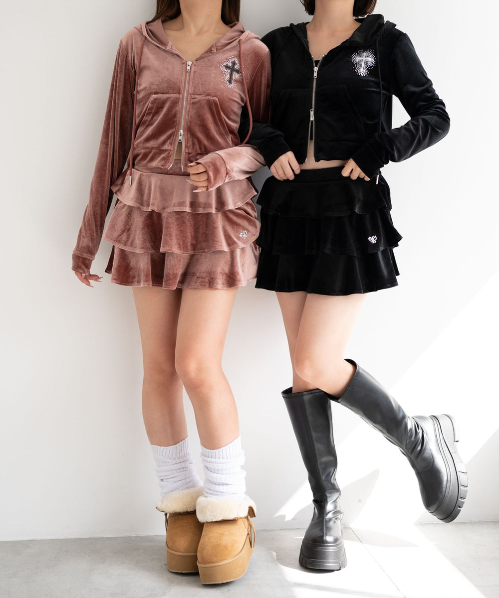 ハイウエストベロアフリルスカート