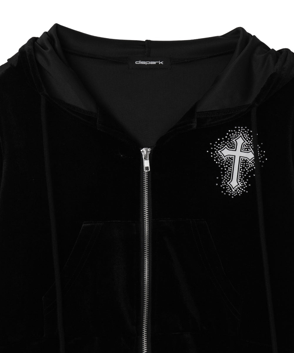 ラインストーンベロアWZIPパーカー