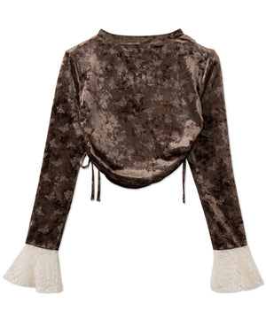 バタフライプリントベロアトップス