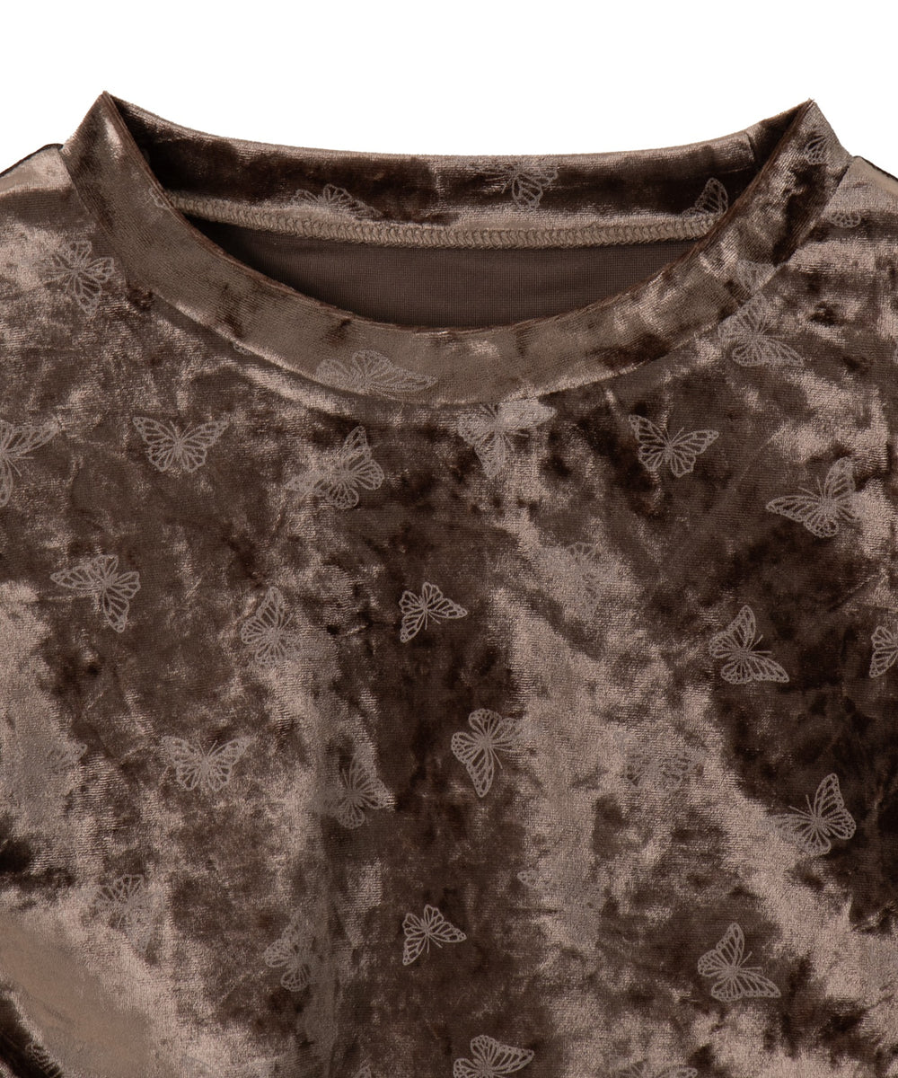 バタフライプリントベロアトップス