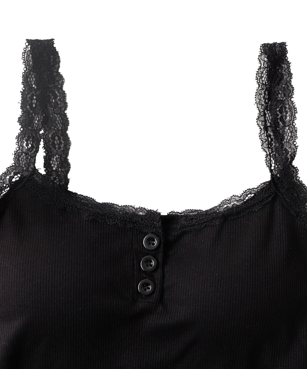 パット付きフロントボタンレースキャミ