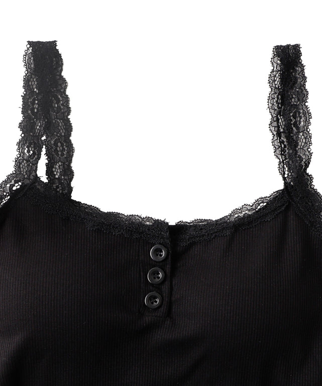 パット付きフロントボタンレースキャミ