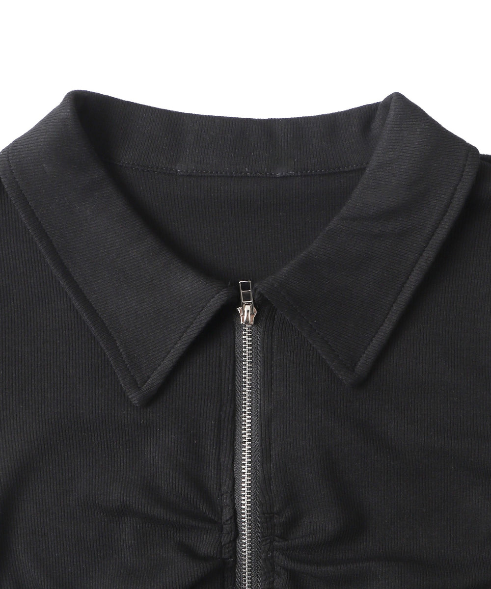 フロントギャザーWジップT