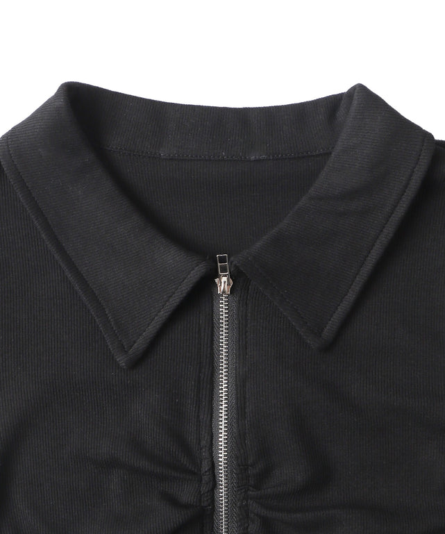 フロントギャザーWジップT