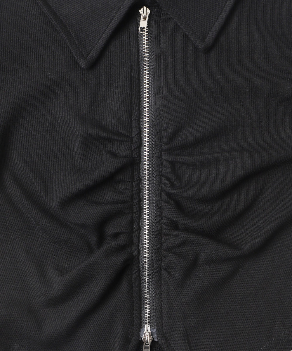 フロントギャザーWジップT