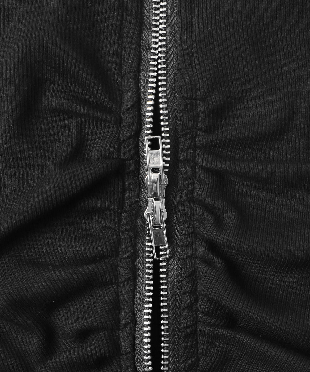 フロントギャザーWジップT