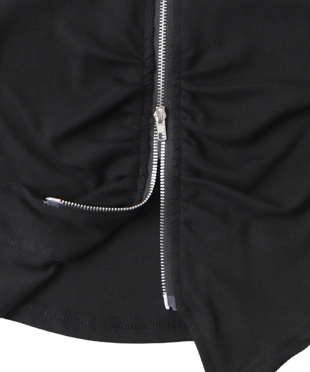 フロントギャザーWジップT