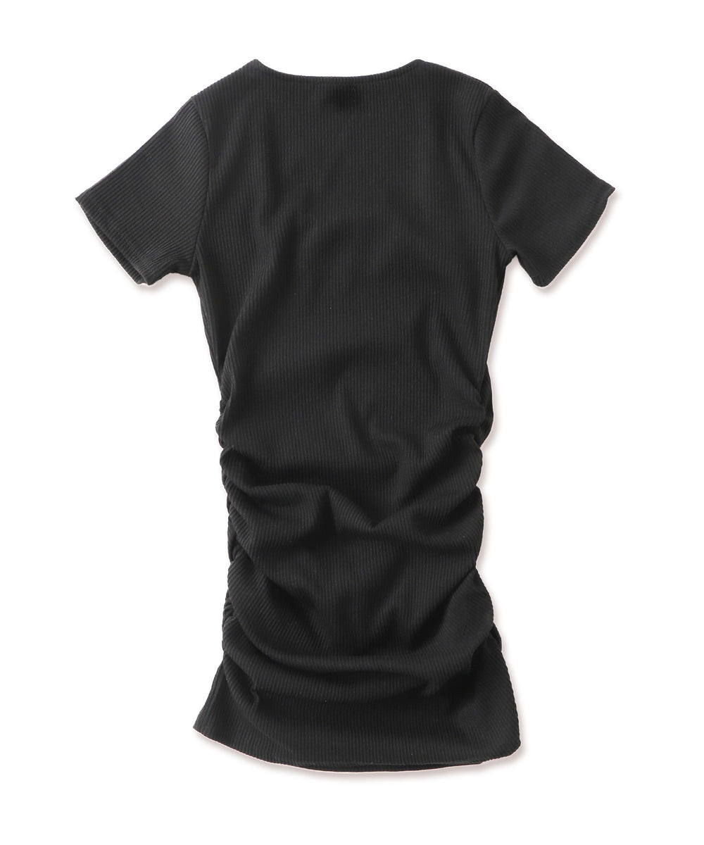 スクープネックサイドギャザーミニワンピ