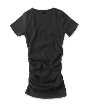 スクープネックサイドギャザーミニワンピ