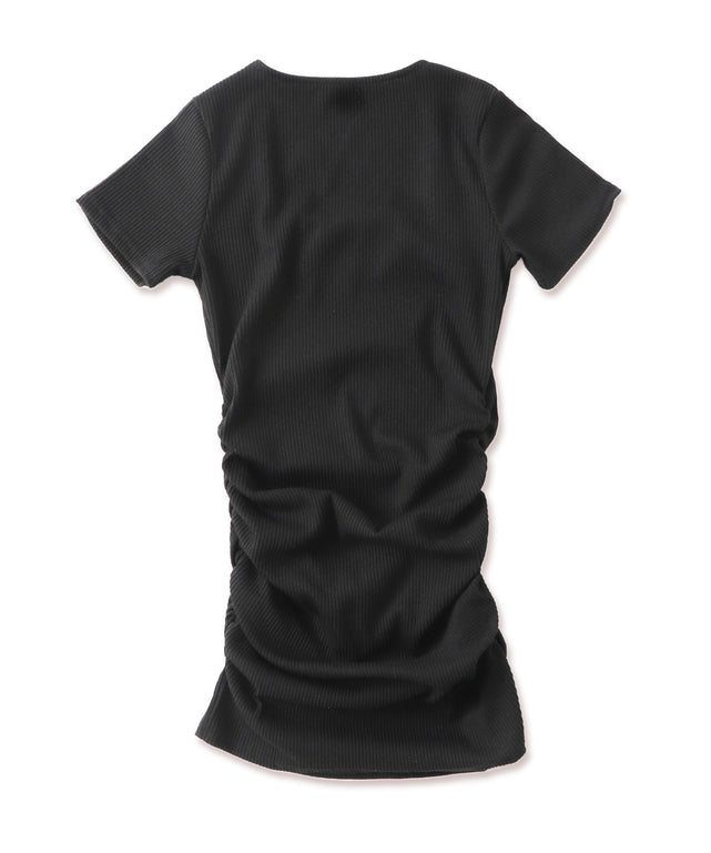 スクープネックサイドギャザーミニワンピ