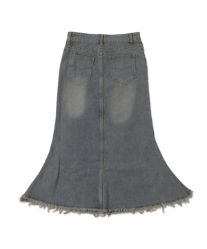 デニムフリンジフレアスカート