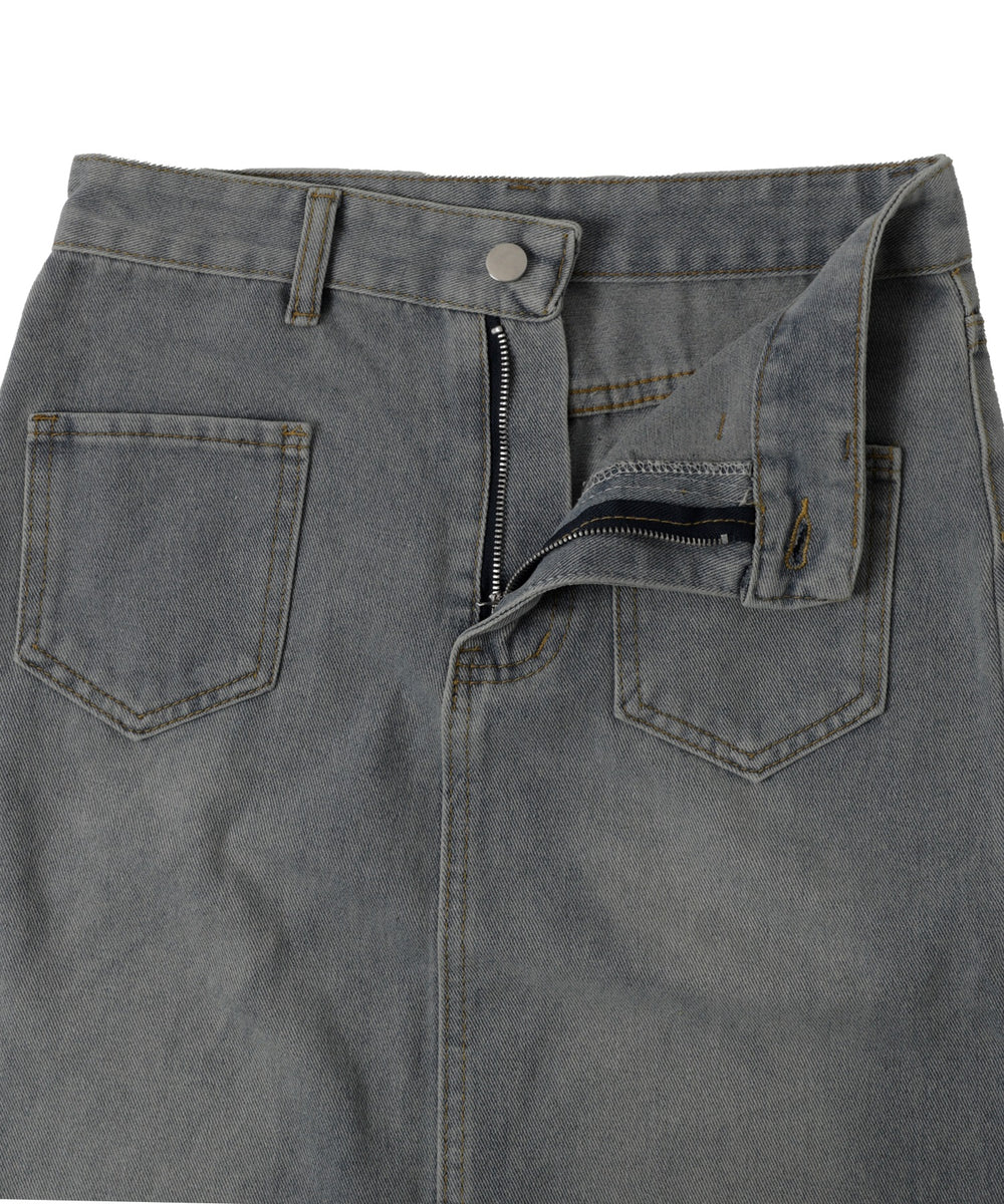 デニムフリンジフレアスカート