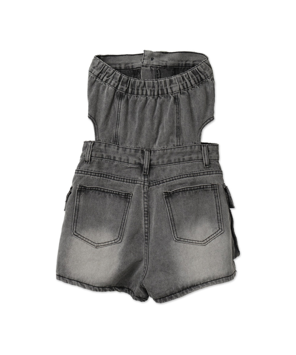 オフショルダーサイド切替デニムスーツ