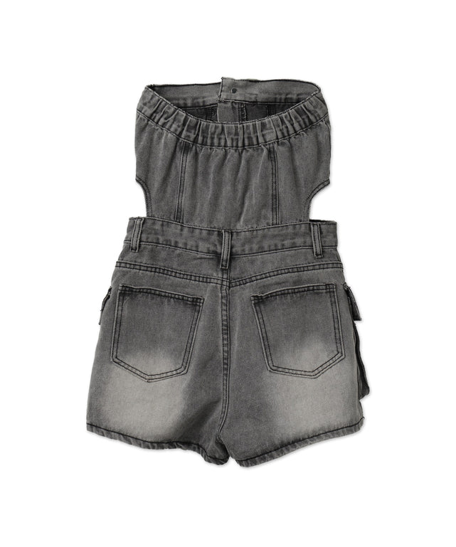 オフショルダーサイド切替デニムスーツ