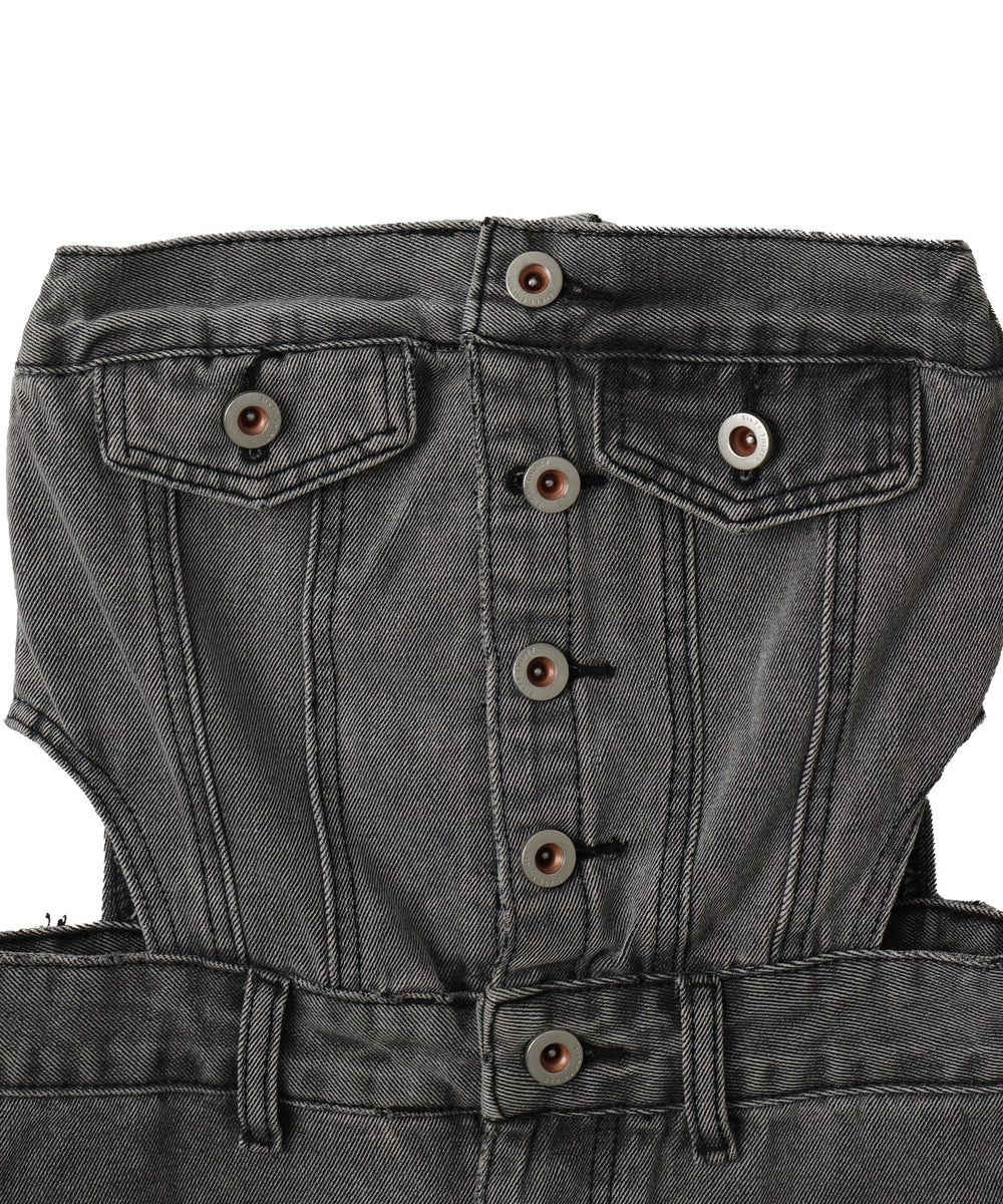 オフショルダーサイド切替デニムスーツ