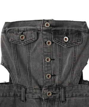 オフショルダーサイド切替デニムスーツ