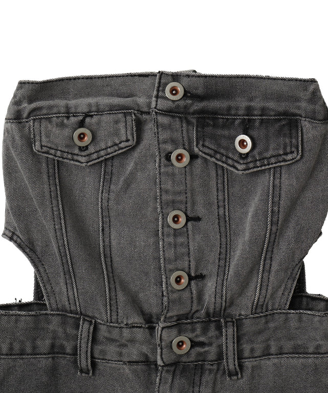 オフショルダーサイド切替デニムスーツ