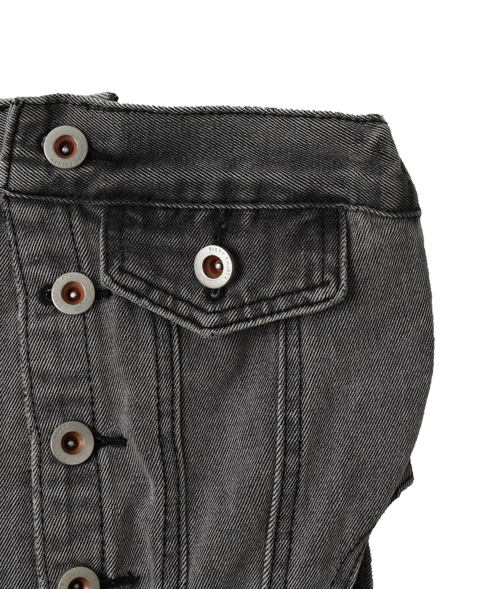 オフショルダーサイド切替デニムスーツ