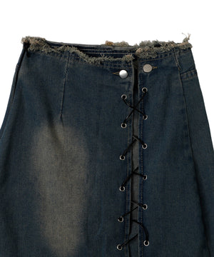 レースアップデニムロングスカート