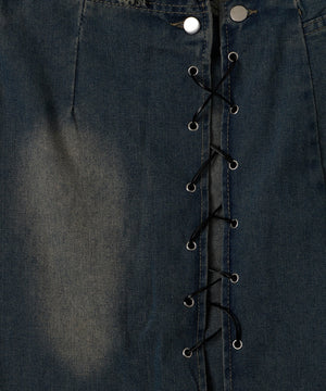 レースアップデニムロングスカート