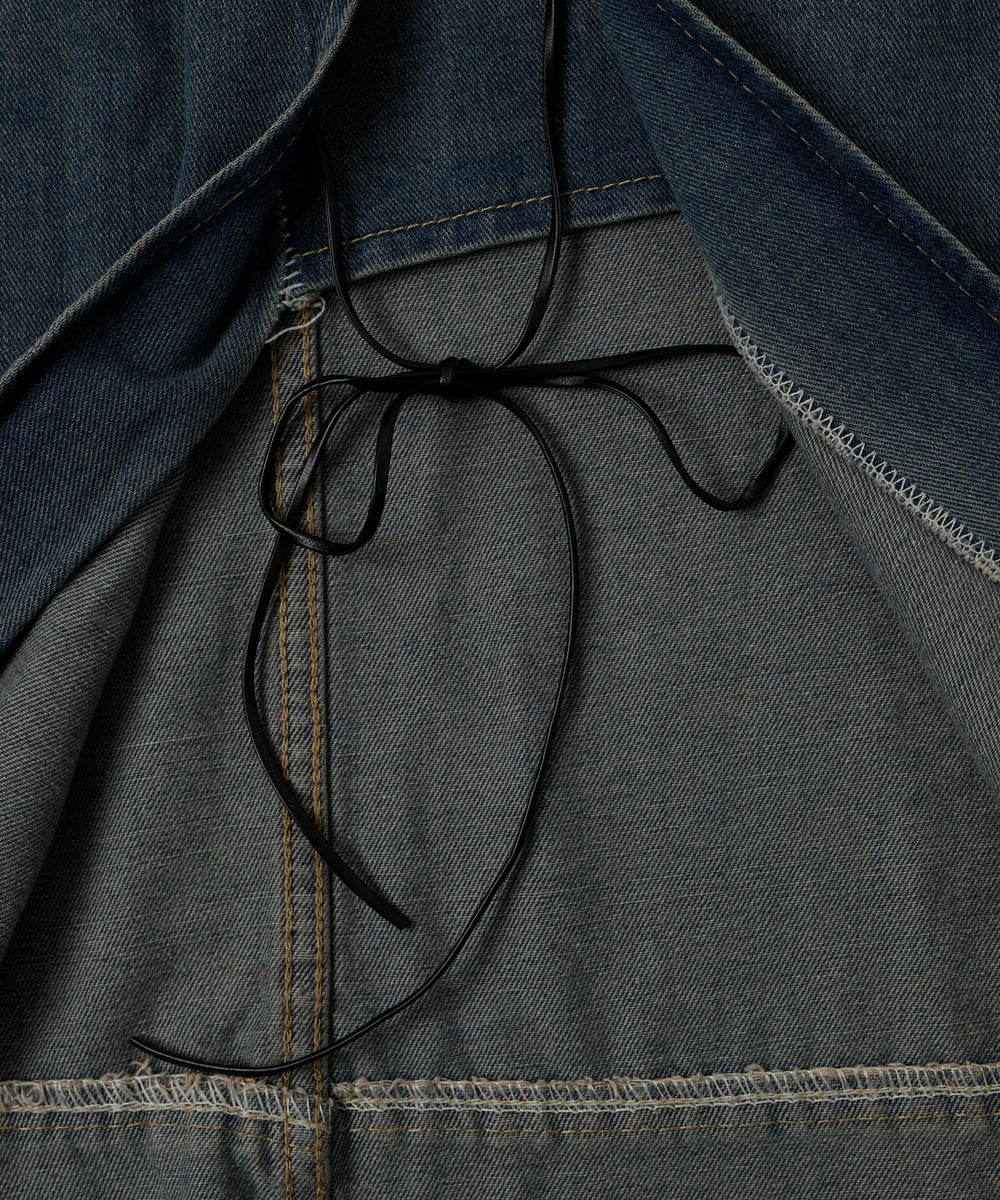 レースアップデニムロングスカート