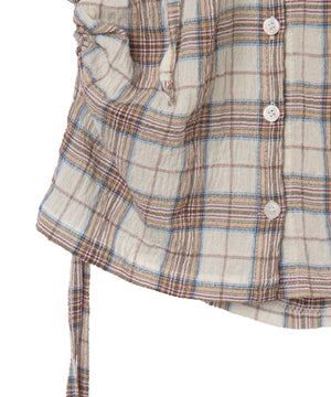 シャーリングリネンフードチェックシャツ