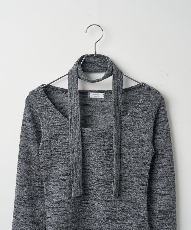 チョーカー付きスラブニットプルオーバー