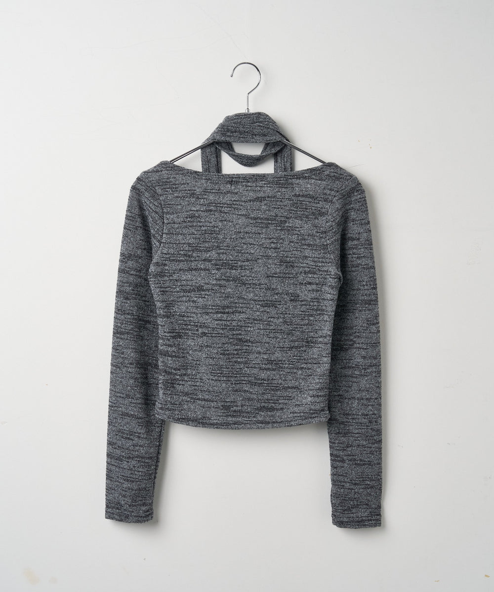 チョーカー付きスラブニットプルオーバー