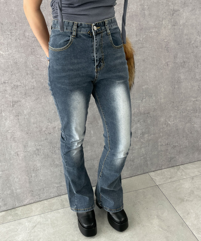 デニム中濃色　モデル:154cm M着用