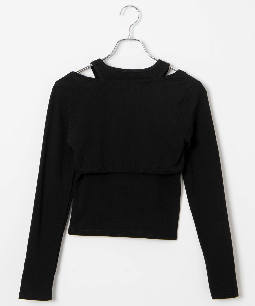 ブローチ付きレイヤードピチトップス