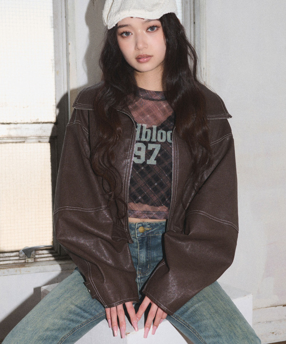 配色ステッチWZIPショートブルゾン