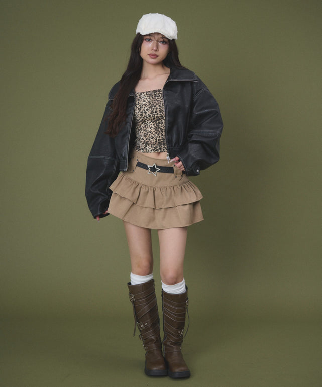 ブラウン ショート丈　半袖　ブルゾン 宅配便】レザー風ショート丈ブルゾン／tops2164 | Pay ID