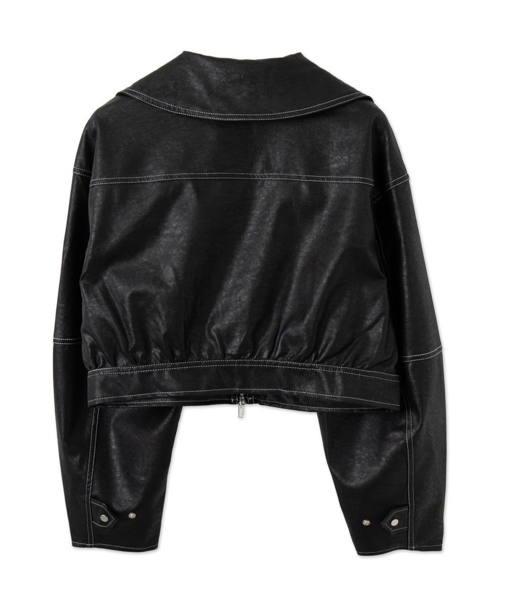 配色ステッチWZIPショートブルゾン